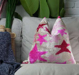 Canvello Handmade Pink start Throw Pillow with Down Insert - 18 x 18 in