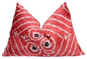 Canvello Handmade Red Brown Floral Throw Pillow with Down Insert -16"X24"