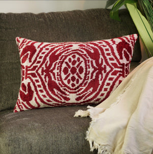 Canvello Handmade Red Super Soft Pillow With Down Insert- 16"x24"