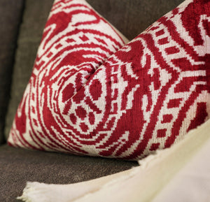 Canvello Handmade Red Super Soft Pillow With Down Insert- 16"x24"