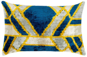 Canvello Handmade Throw Pillow Cover & Feather Insert | Gold Blue Gray | Soft Throw Pillow| Luxury Decorative for Couch | 16 x 24 in