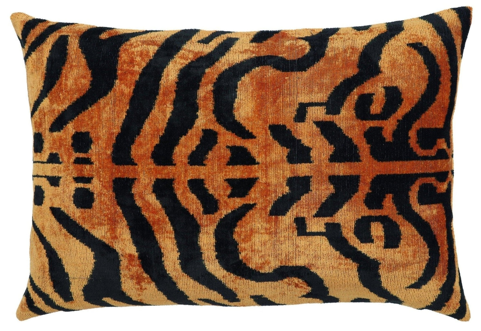 Canvello Handmade Tiger Print Velvet Throw Pillow with Down Insert - 16X24 in