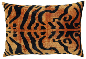 Canvello Handmade Tiger Print Velvet Throw Pillow with Down Insert - 16X24 in