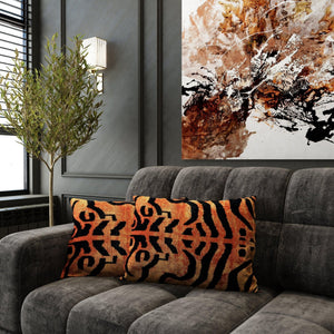 Canvello Handmade Tiger Print Velvet Throw Pillow with Down Insert - 16X24 in