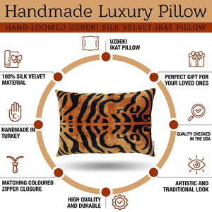 Canvello Handmade Tiger Print Velvet Throw Pillow with Down Insert - 16X24 in