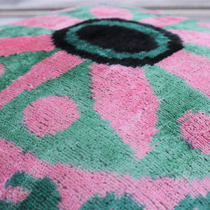 Canvello Handmade Velvet Green And Pink Pillow | 20 x 20 in (50 x 50 cm)