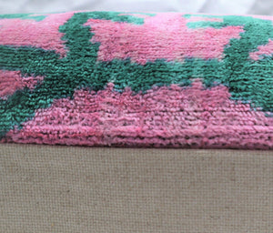 Canvello Handmade Velvet Green And Pink Pillow | 20 x 20 in (50 x 50 cm)