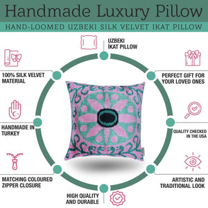 Canvello Handmade Velvet Green And Pink Pillow | 20 x 20 in (50 x 50 cm)