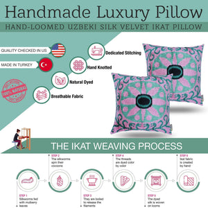Canvello Handmade Velvet Green And Pink Pillow | 20 x 20 in (50 x 50 cm)