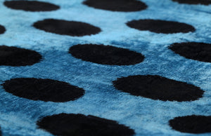 Canvello Handmade Velvet Lumbar Pillow in Blue and Black Polka Dot Design - High-Quality 16x24 Inch Decorative Accent with Premium Down Feather Insert