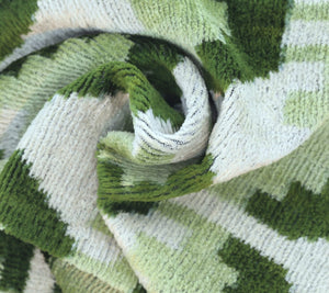 Canvello Handmade Velvet Lumbar Pillow in Green and Cream Ikat Design - High-Quality Decorative Accent with Premium Down Feather Insert