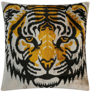 Canvello Handmade Velvet Throw Pillow with Bold Tiger Face Design - High-Quality 20x20 Inch Decorative Accent with Premium Down Feather Insert for Sofas, Couches, and Interior Design