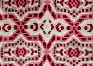 Canvello Handmade Velvet Throw Pillow with Red and Pink Ikat Design - High-Quality 20x20 Inch Decorative Accent with Premium Down Feather