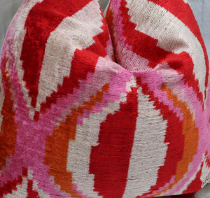 Canvello Invisible Zipper Silk Velvet Pink Red Throw Pillows - 20x20 in