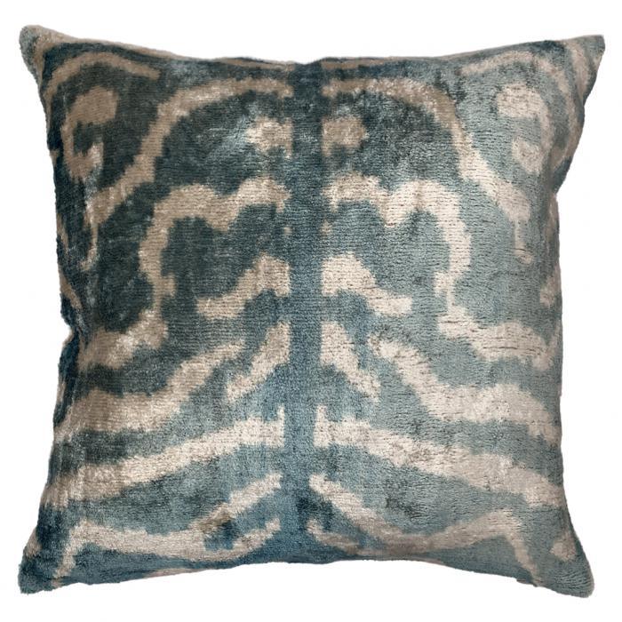 Canvello Light Blue Velvet Turkish Ikat Pillow - 16'' X 16''