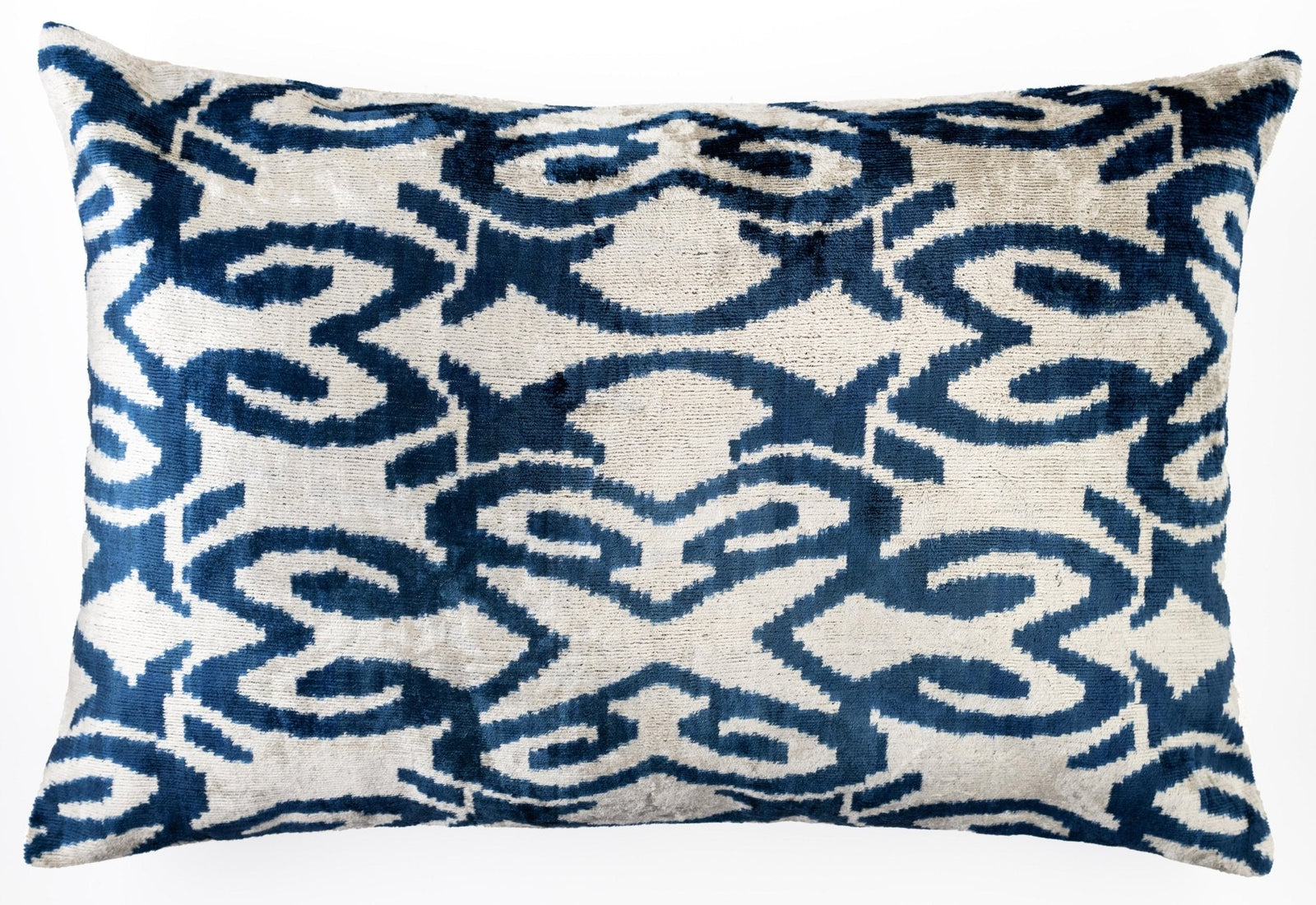 Canvello Luxurious 16x24 Handmade Velvet Silk Pillow with Premium Down Feather Insert -  Blue Geometric