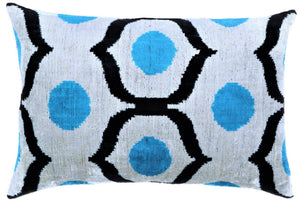 Luxury Blue Orbit Silk Velvet Pillow 16x24 Handmade Luxury Lumbar Cushion