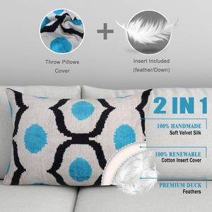 Luxury Blue Orbit Silk Velvet Pillow 16x24 Handmade Luxury Lumbar Cushion