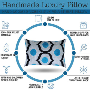 Luxury Blue Orbit Silk Velvet Pillow 16x24 Handmade Luxury Lumbar Cushion