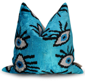 Canvello Luxury Congress Blue Turquoise Evil Eye Pillow for Couch - 16x16 inch