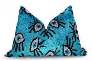 Canvello Luxury Congress Blue Turquoise Olive Evil Eye Pillow for Couch | 16 x 24 in (40 x 60 cm)