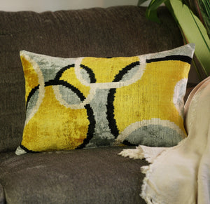 Canvello Luxury Decorative Yellow Gray Pillow With Down Insert- 16x24 in