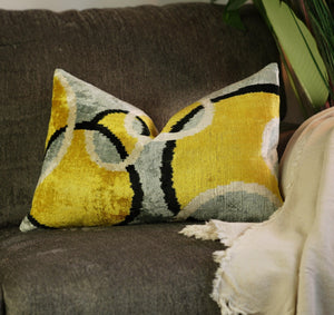 Canvello Luxury Decorative Yellow Gray Pillow With Down Insert- 16x24 in