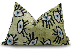 Canvello Luxury Green Smoke Olive Evil Eye Pillow for Couch| 16 x 24 in (40 x 60 cm)