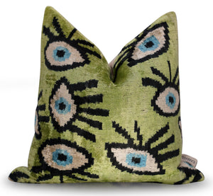Canvello Luxury Green Smoke Olive Evil Eye Pillow for Couch - 16x16 inch