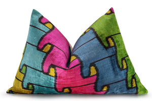 Canvello Multi Color Rainbow Handmade 16x24 Silk Velvet Pillow, Organic Veg Dyed, Down/Feather Filled