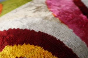 Multicolor Rainbow Silk Velvet Pillow 16x24 Handmade Luxury Cushion