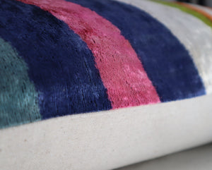 Multicolor Rainbow Silk Velvet Pillow 16x24 Handmade Luxury Cushion
