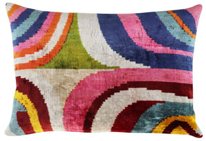 Multicolor Rainbow Silk Velvet Pillow 16x24 Handmade Luxury Cushion