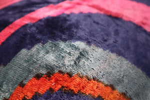 Multicolor Rainbow Silk Velvet Pillow 16x24 Handmade Luxury Cushion