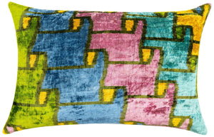 Canvello Multi Color Rainbow Handmade 16x24 Silk Velvet Pillow, Organic Veg Dyed, Down/Feather Filled