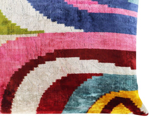 Multicolor Rainbow Silk Velvet Pillow 16x24 Handmade Luxury Cushion