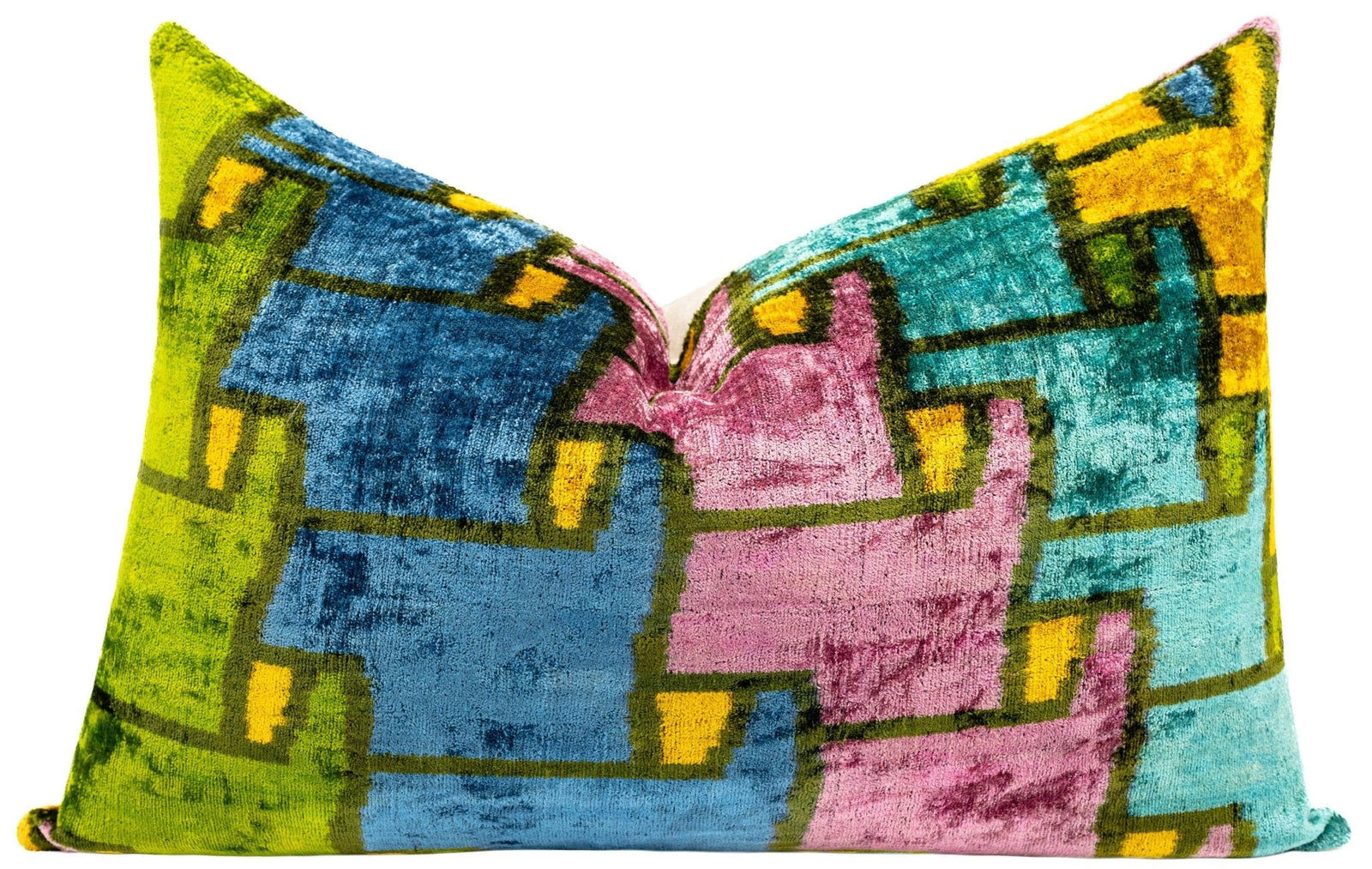 Canvello Multi Color Rainbow Handmade 16x24 Silk Velvet Pillow, Organic Veg Dyed, Down/Feather Filled