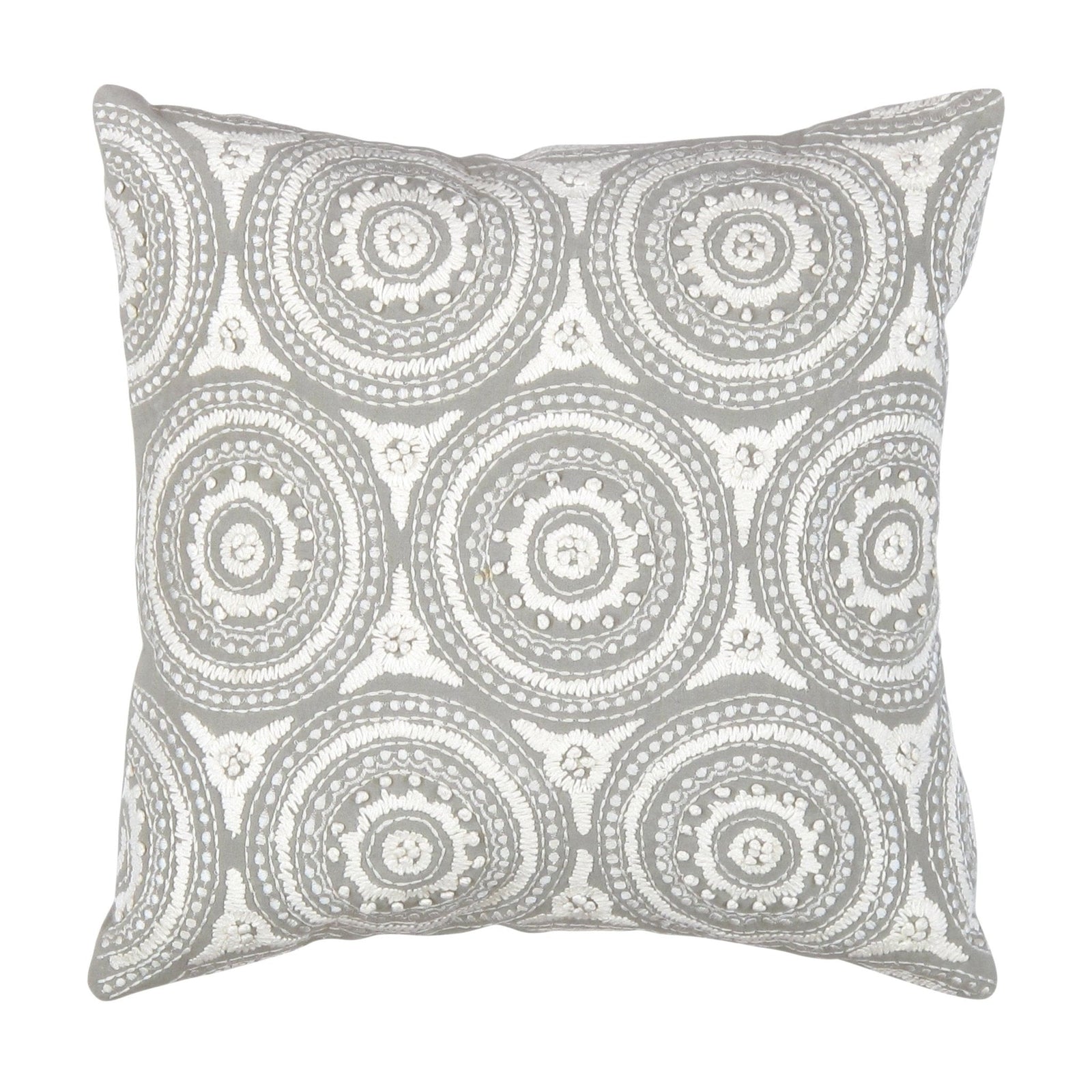 Canvello Naples Embroidered Pillow, Grey/Ivory