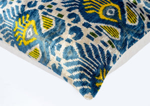 Canvello Organic Handmade Silk Velvet Pillow: 16x24 Inches with Premium Down Feather Insert - Luxury Blue Gold