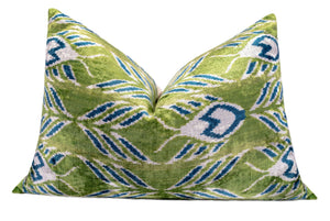 Canvello Organic Handmade Silk Velvet Pillow: 16x24 Inches with Premium Down Feather Insert - Luxury Green Blue