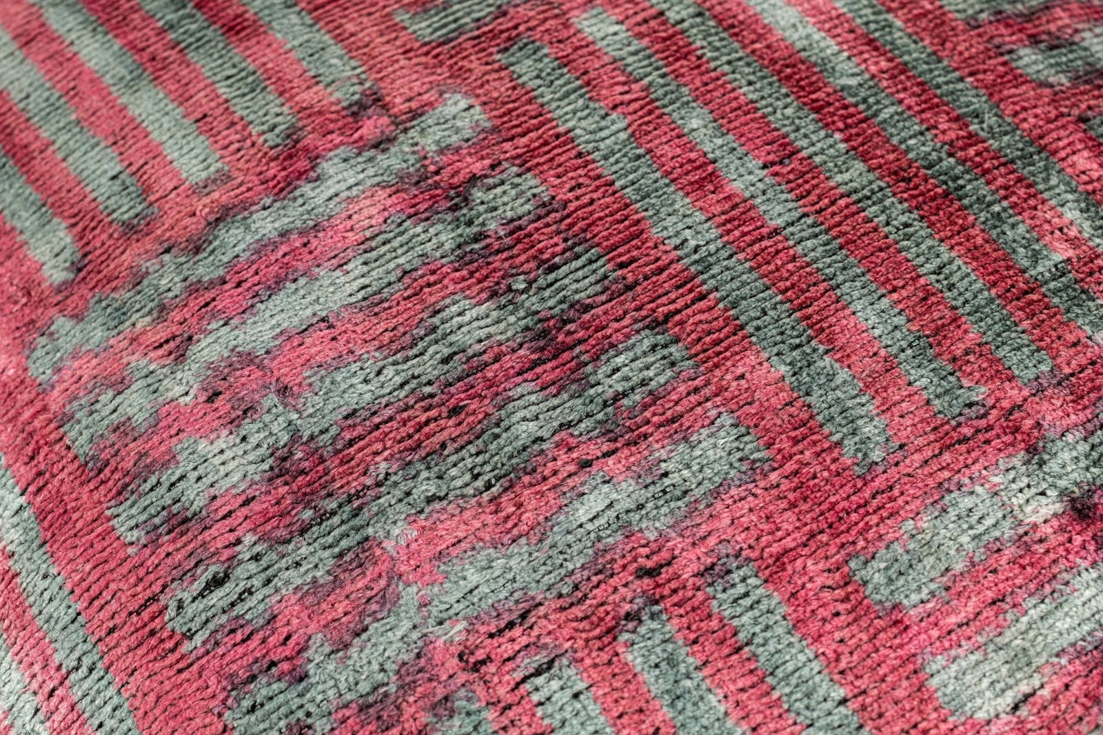 Canvello Organic Handmade Silk Velvet Pillow: 16x24 Inches with Premium Down Feather Insert - Luxury Red Gray Geometric Pattern