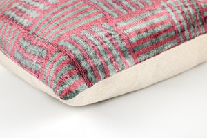 Canvello Organic Handmade Silk Velvet Pillow: 16x24 Inches with Premium Down Feather Insert - Luxury Red Gray Geometric Pattern