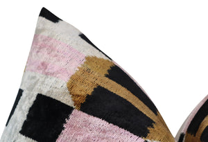 Canvello Pink Brown Handmade Silk Velvet Pillow, Organic Veg Dyed, Down/Feather Filled, 16"x12", 16"x24"