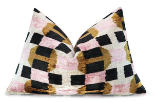 Canvello Pink Brown Handmade Silk Velvet Pillow, Organic Veg Dyed, Down/Feather Filled, 16"x12", 16"x24"