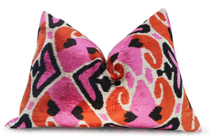 Canvello Pink Orange Handmade 16x24 Silk Velvet Pillow, Organic Veg Dyed, Down/Feather Filled