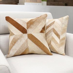 Canvello Safari Chevron L. Brown Cowhide 17" Decorative Throw Pillow