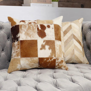 Canvello Safari Chevron L. Brown Cowhide 17" Decorative Throw Pillow