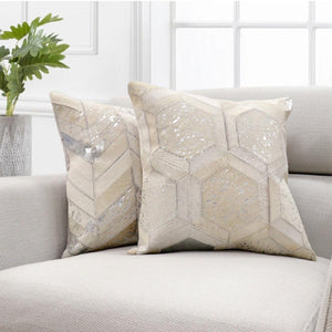 Canvello Safari Chevron Silver Cowhide 17" Decorative Throw Pillow