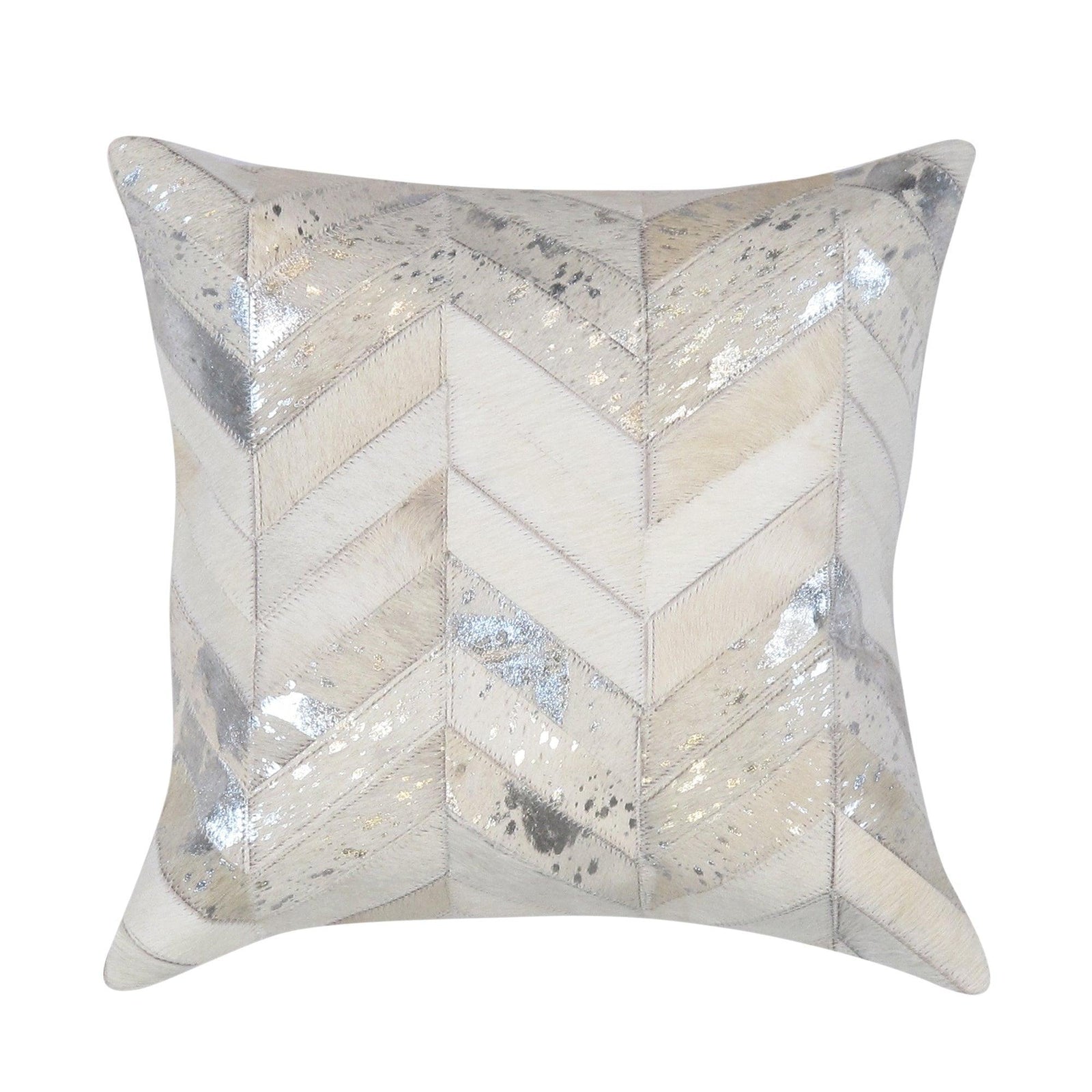 Canvello Safari Chevron Silver Cowhide 17" Decorative Throw Pillow