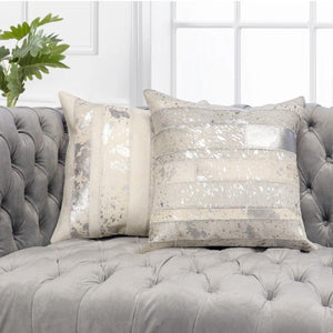 Canvello Safari Striped Silver Cowhide 17" Decorative Throw Pillow